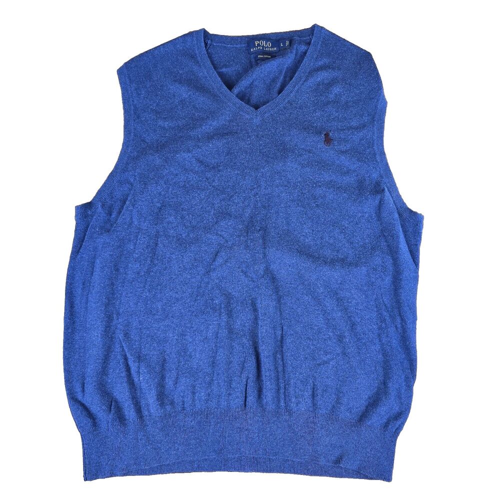 Polo Ralph Lauren Sweater Vest Men Large Blue Soft Pima Cotton Thin Maroon Pony